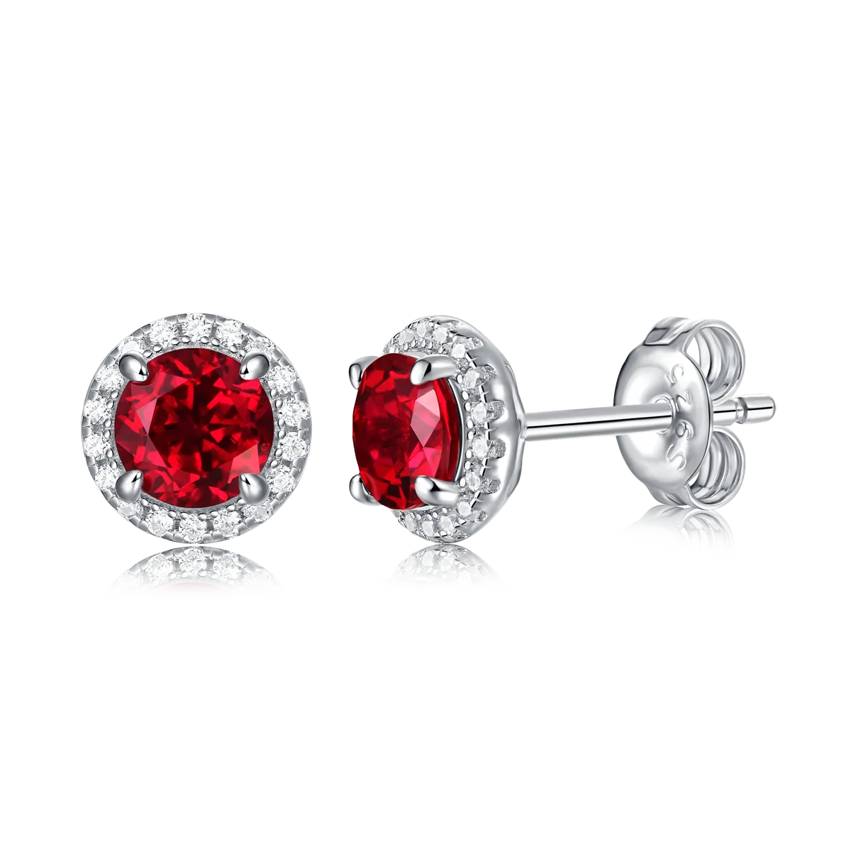 XSE0103 Lab-Grown Gemstone S925 White-Gold-Plated Silver Stud Earrings Round 1.0ct