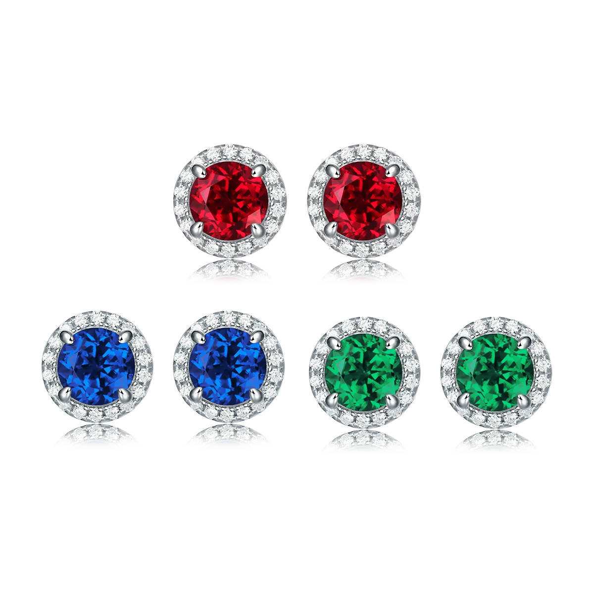 XSE0103 Lab-Grown Gemstone S925 White-Gold-Plated Silver Stud Earrings Round 1.0ct