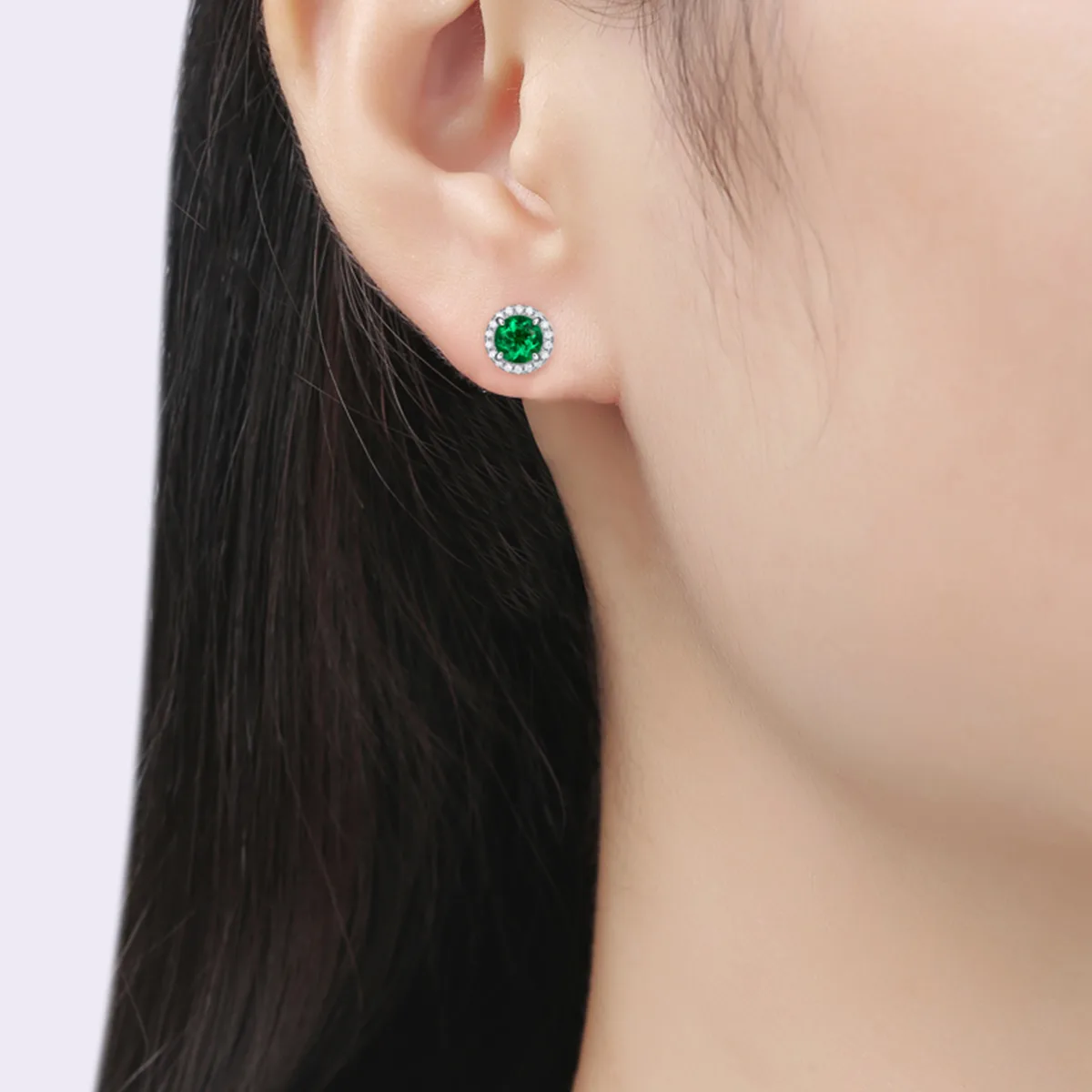 XSE0103 Lab-Grown Gemstone S925 White-Gold-Plated Silver Stud Earrings Round 1.0ct