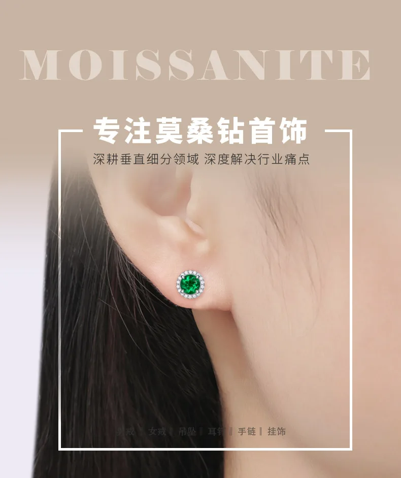 XSE0103 Lab-Grown Gemstone S925 White-Gold-Plated Silver Stud Earrings Round 1.0