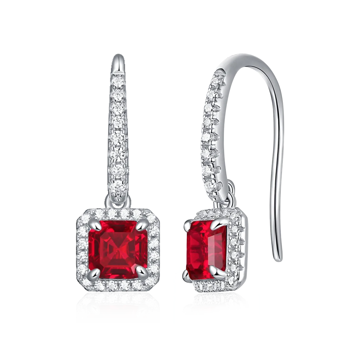 XSE0105 Lab-Grown Gemstone S925 White-Gold-Plated Silver Earrings Square 1.0ct