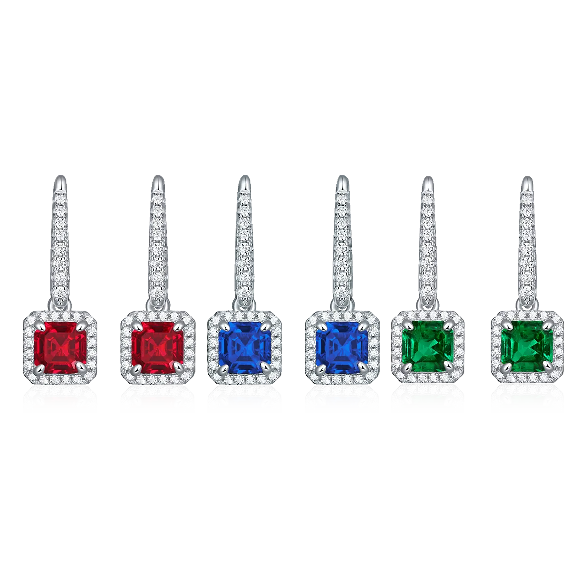 XSE0105 Lab-Grown Gemstone S925 White-Gold-Plated Silver Earrings Square 1.0ct