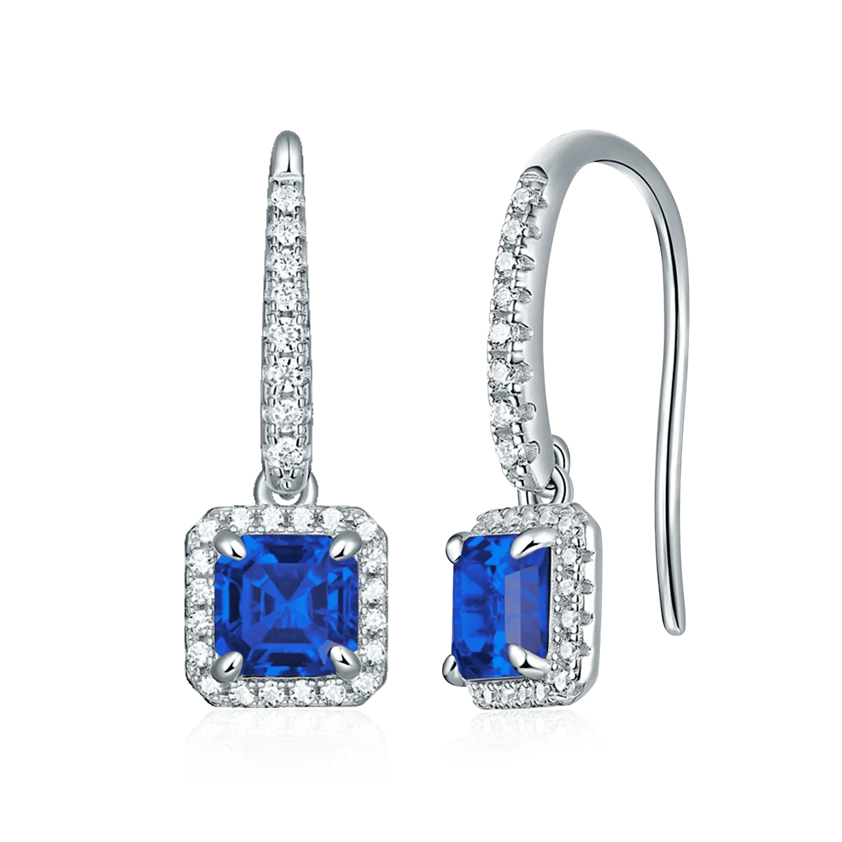 XSE0105 Lab-Grown Gemstone S925 White-Gold-Plated Silver Earrings Square 1.0ct