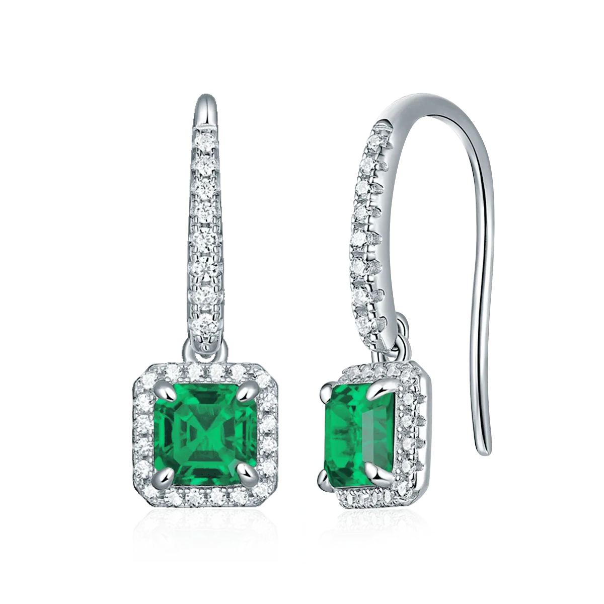 XSE0105 Lab-Grown Gemstone S925 White-Gold-Plated Silver Earrings Square 1.0ct