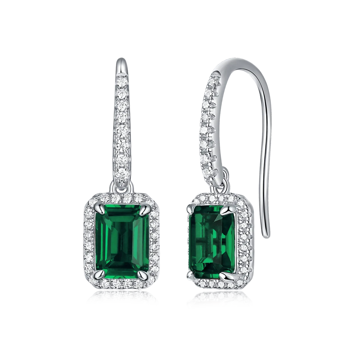 XSE0104 Lab-Grown Gemstone S925 White-Gold-Plated Silver Earrings Rectangle 1.0ct