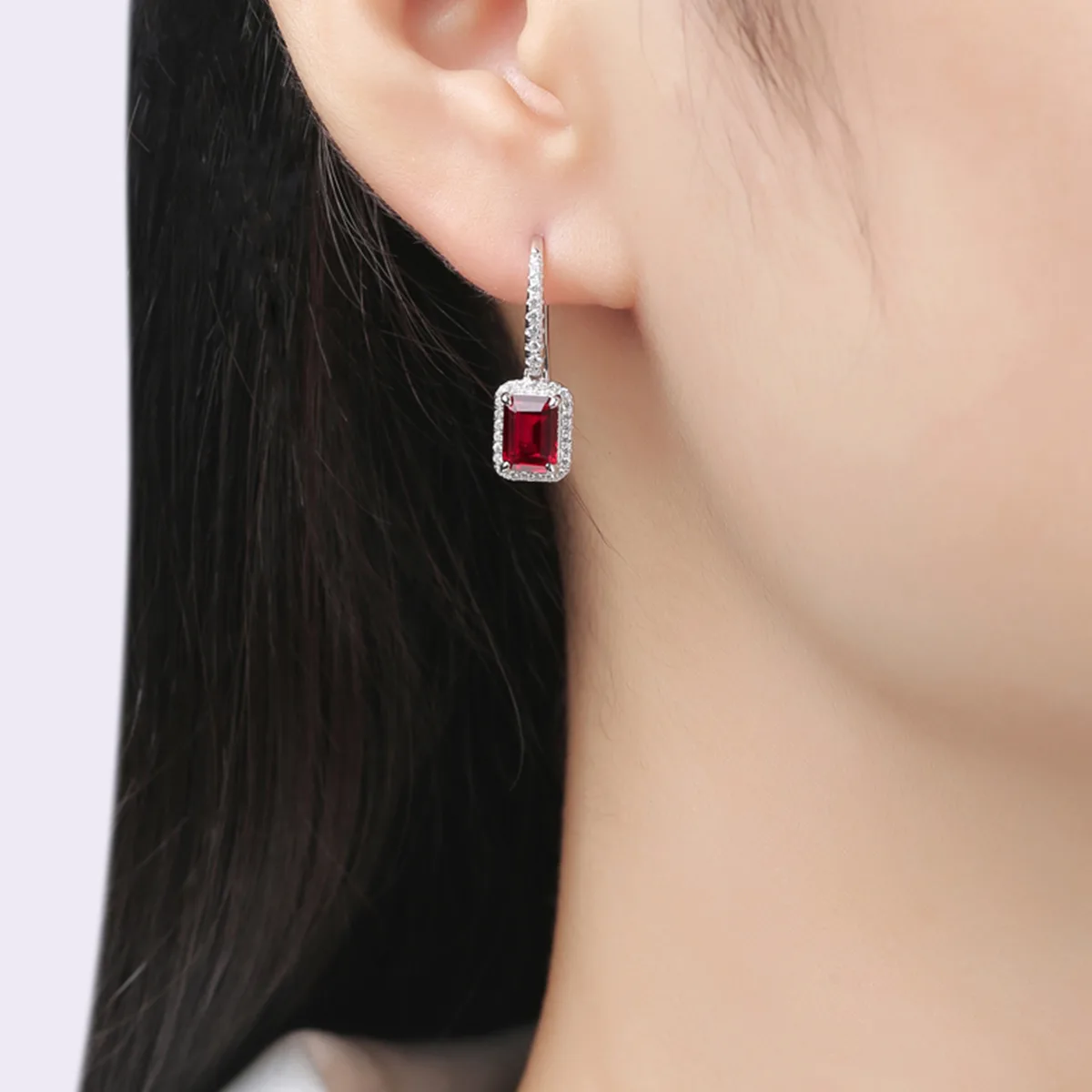 XSE0104 Lab-Grown Gemstone S925 White-Gold-Plated Silver Earrings Rectangle 1.0ct