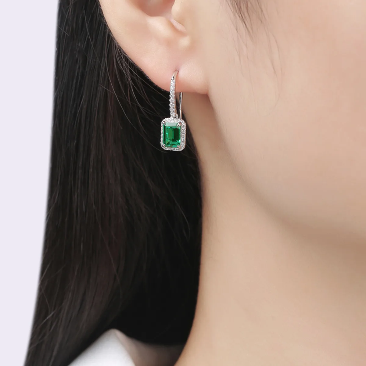 XSE0104 Lab-Grown Gemstone S925 White-Gold-Plated Silver Earrings Rectangle 1.0ct