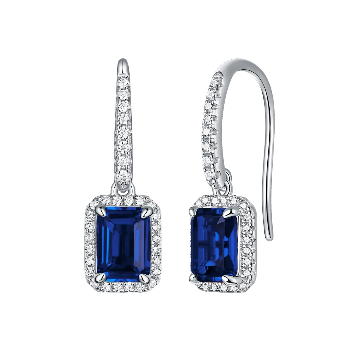 XSE0104 Lab-Grown Gemstone S925 White-Gold-Plated Silver Earrings Rectangle 1.0ct