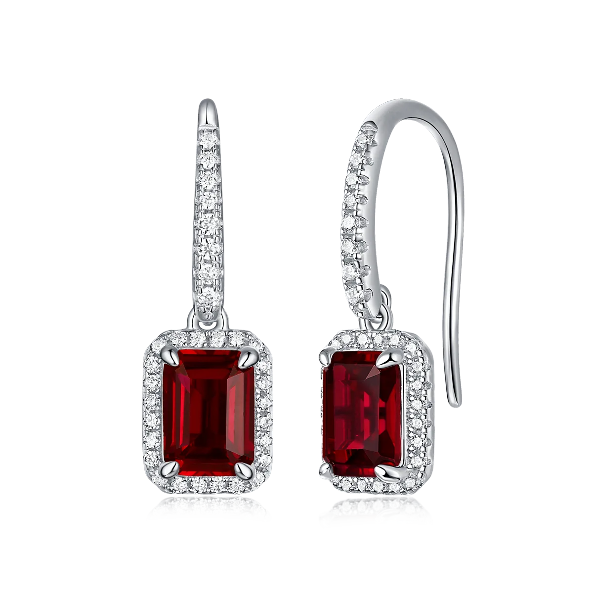 XSE0104 Lab-Grown Gemstone S925 White-Gold-Plated Silver Earrings Rectangle 1.0ct