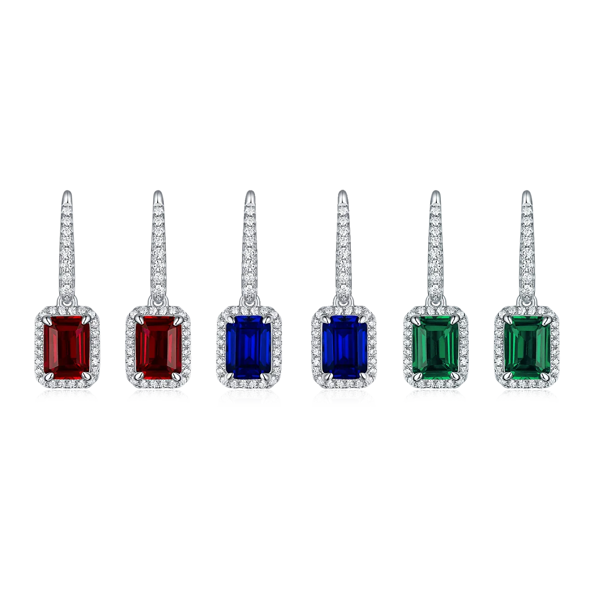 XSE0104 Lab-Grown Gemstone S925 White-Gold-Plated Silver Earrings Rectangle 1.0ct