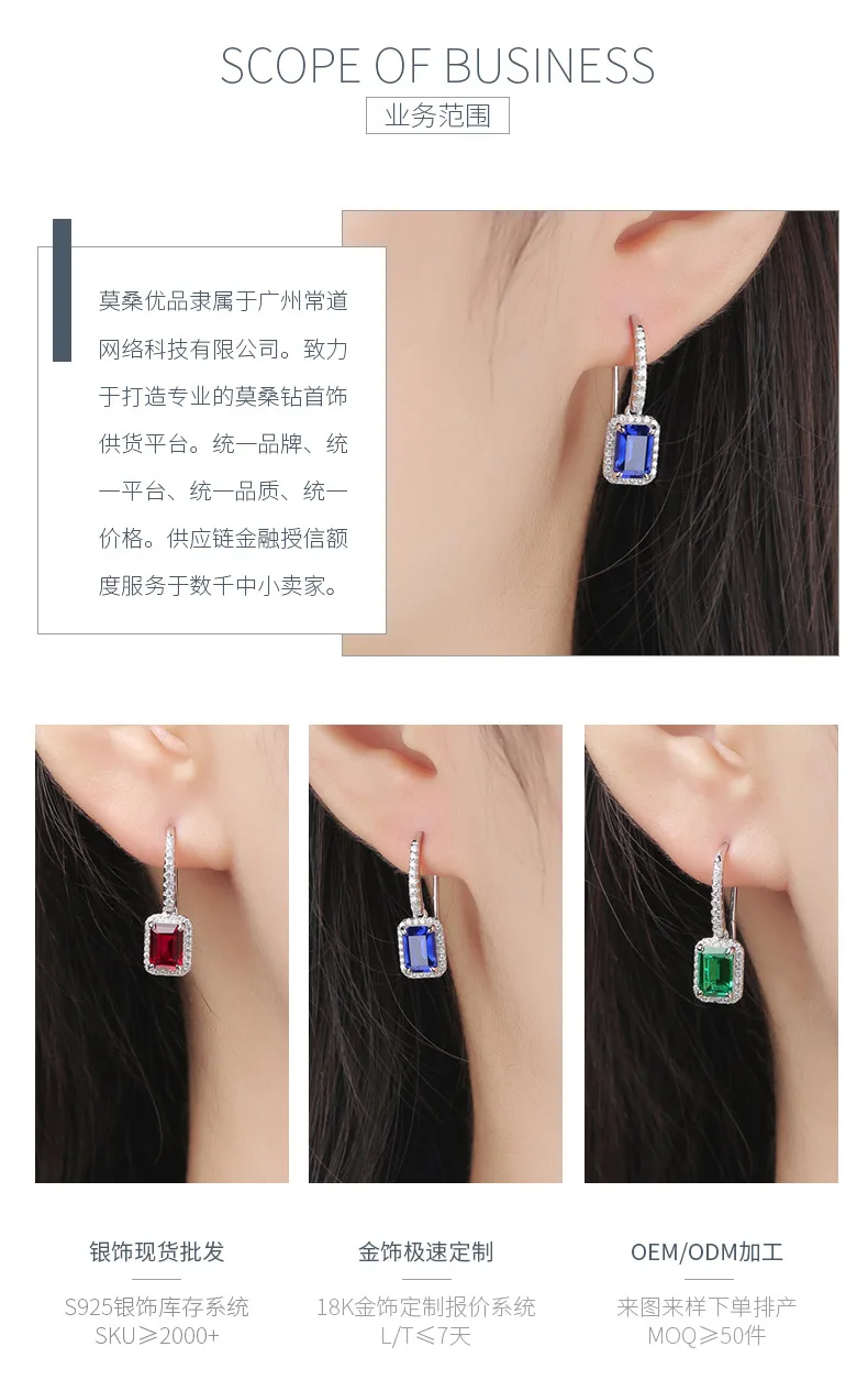XSE0104 Lab-Grown Gemstone S925 White-Gold-Plated Silver Earrings Rectangle 1.0c