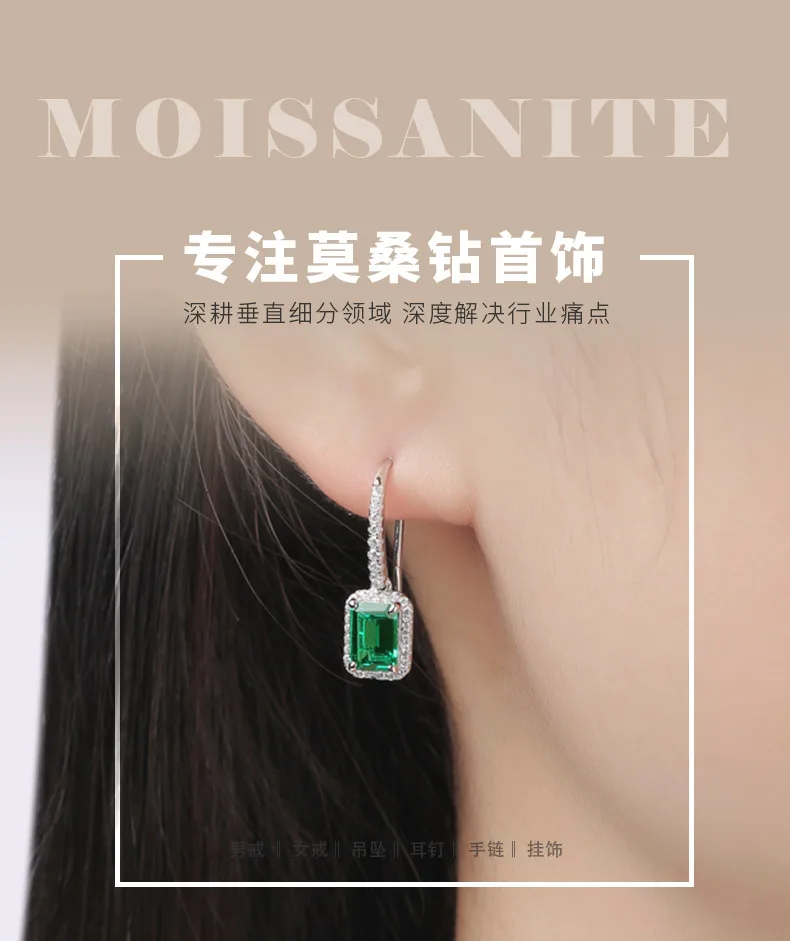 XSE0104 Lab-Grown Gemstone S925 White-Gold-Plated Silver Earrings Rectangle 1.0c