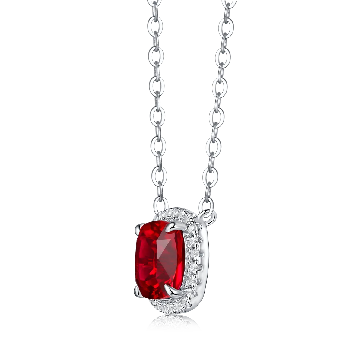 XSN0096 Lab-Grown Gemstone S925 White-Gold-Plated Silver Necklace Cushion 1.5ct