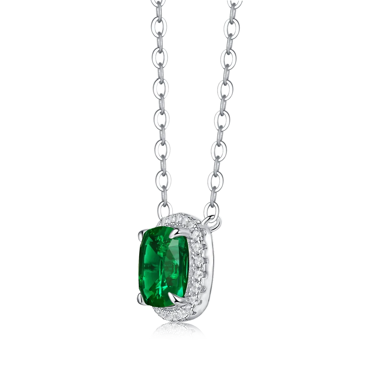 XSN0096 Lab-Grown Gemstone S925 White-Gold-Plated Silver Necklace Cushion 1.5ct