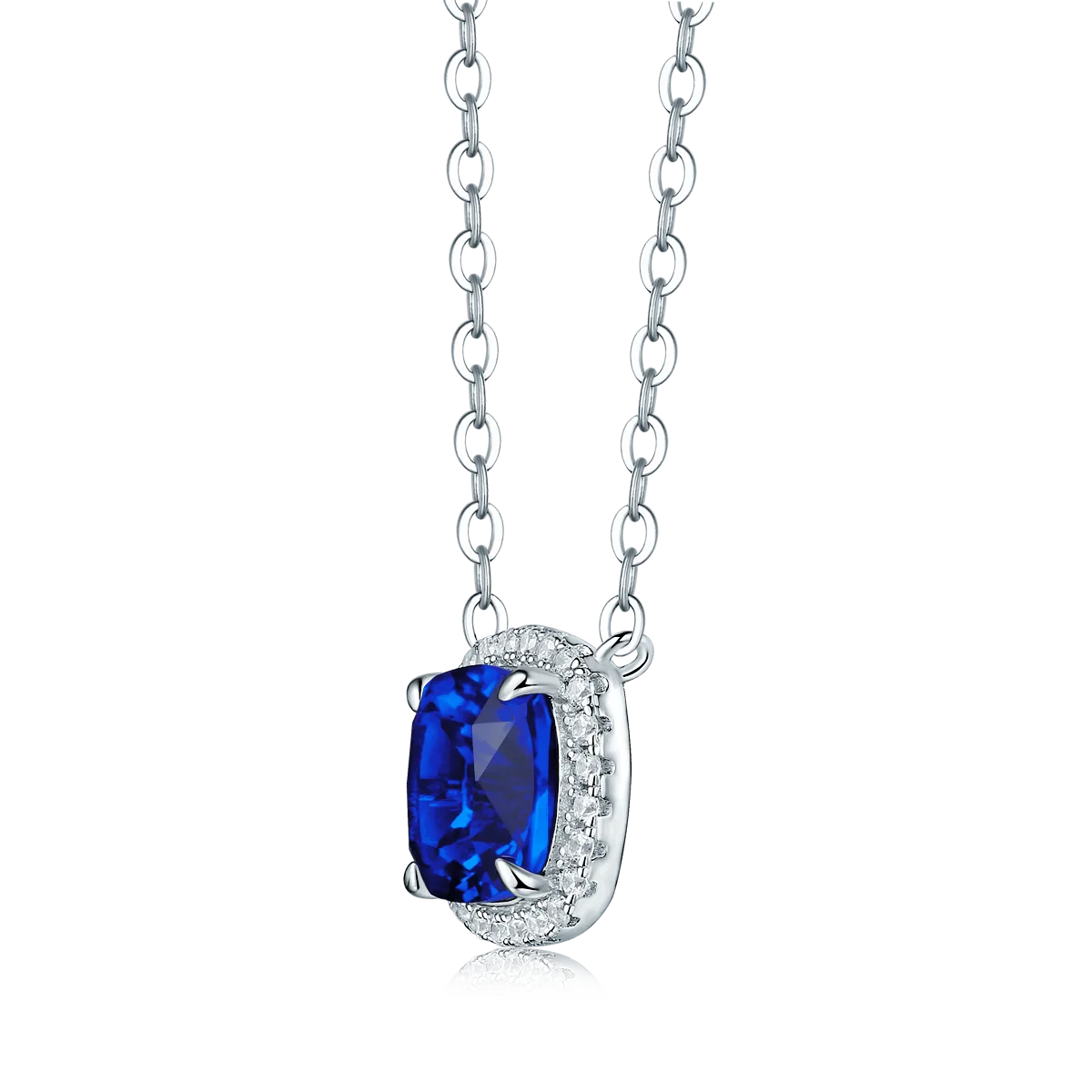 XSN0096 Lab-Grown Gemstone S925 White-Gold-Plated Silver Necklace Cushion 1.5ct
