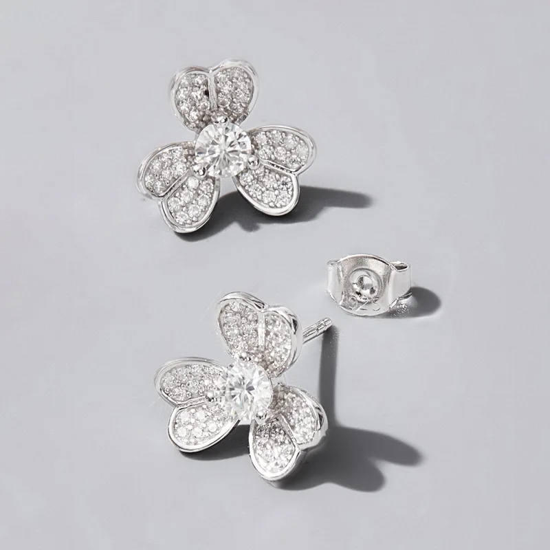 ES03244A1 S925 White-Gold-Plated Silver Cubic Zirconia Flower Stud Earrings