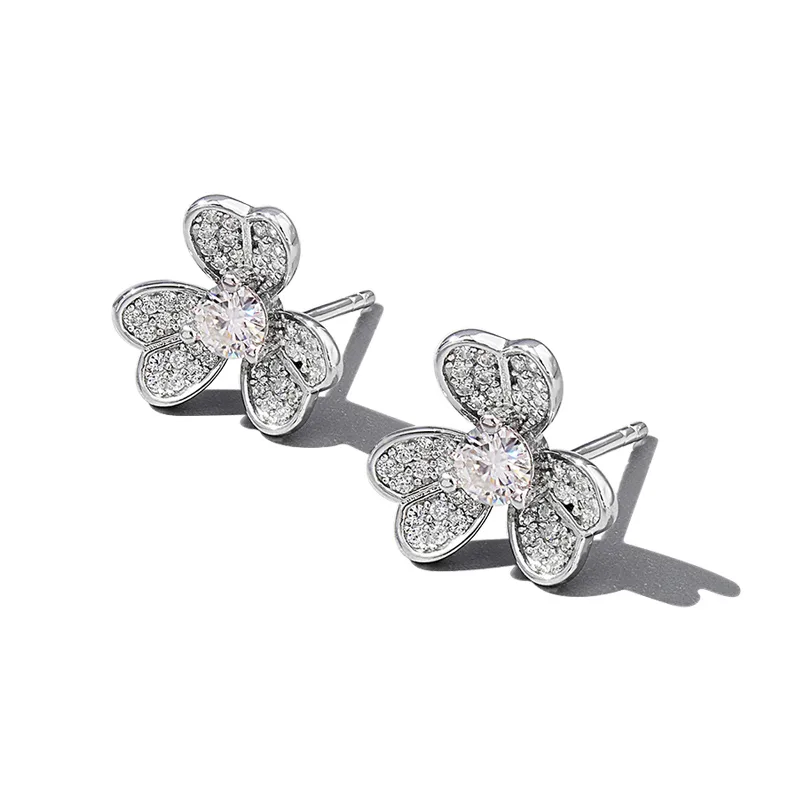 ES03244A1 S925 White-Gold-Plated Silver Cubic Zirconia Flower Stud Earrings
