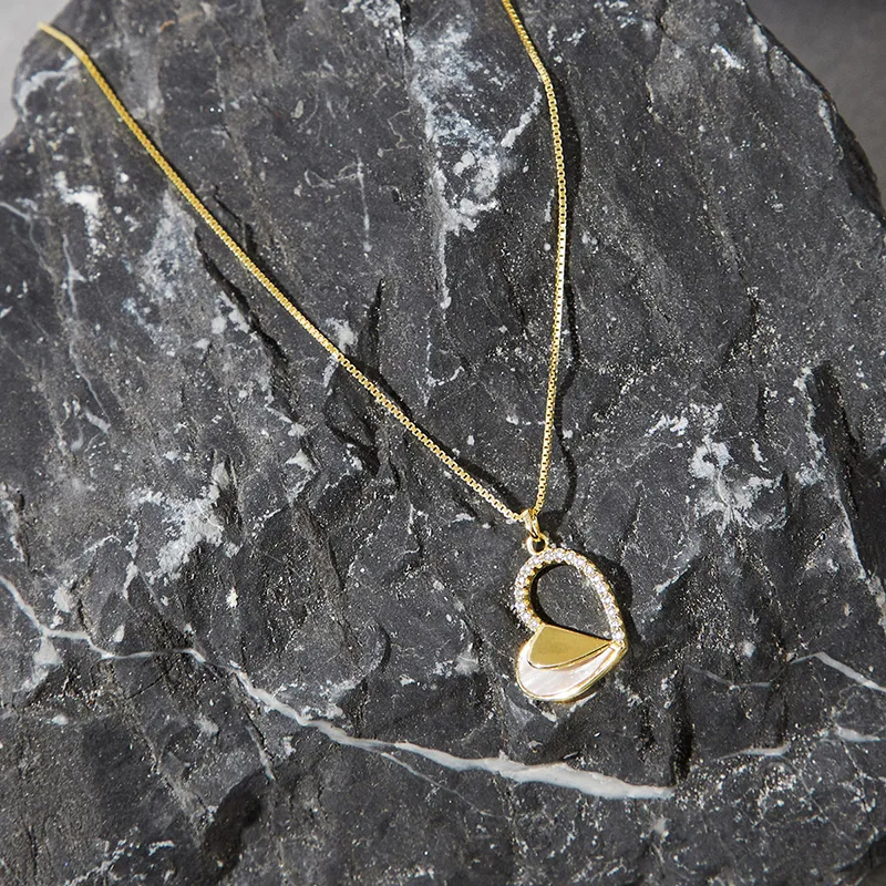 NS01405A1 S925 Silver 14K Yellow Natural Zircon Collarbone Chain