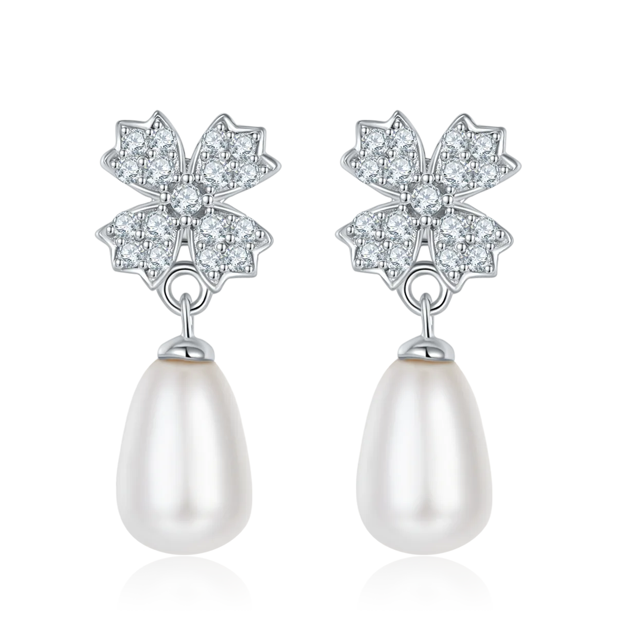 DSYE15 S925 White-Gold-Plated Silver Stud Earrings Freshwater Pearl