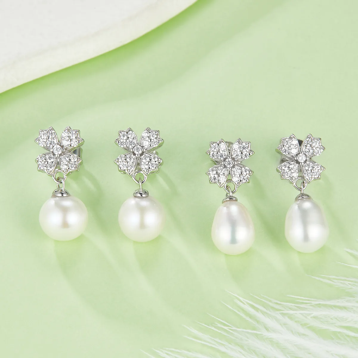DSYE15 S925 White-Gold-Plated Silver Stud Earrings Freshwater Pearl