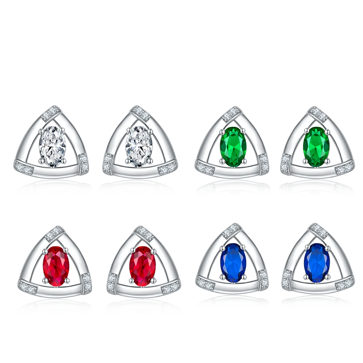 DSYE18 Synthetic Lab-Grown Gemstone S925 White-Gold-Plated Silver Stud Earrings 4*6MM