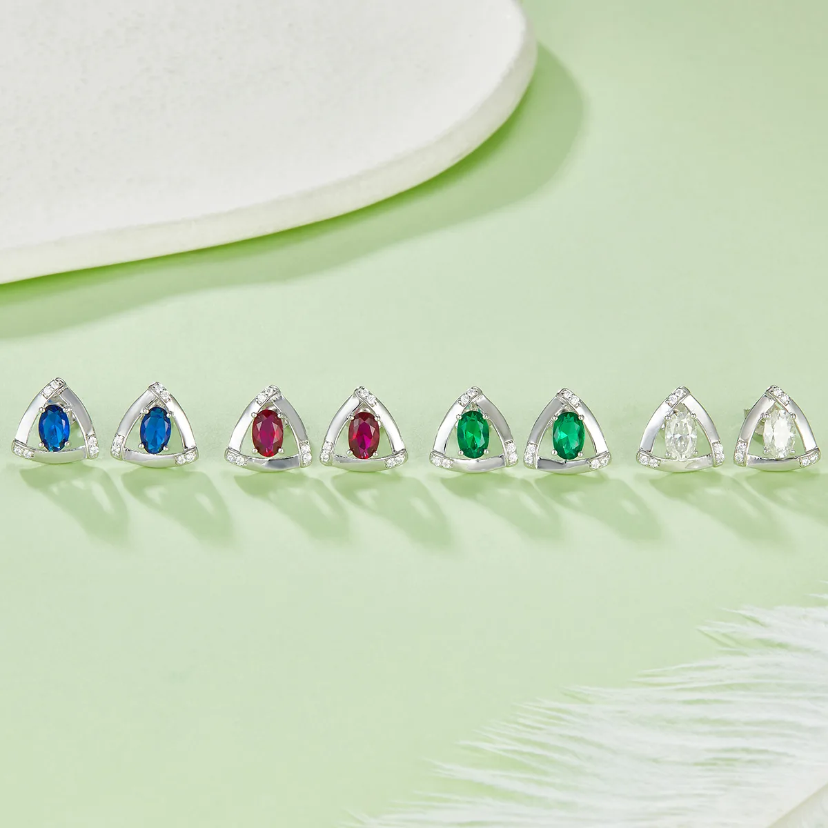 DSYE18 Synthetic Lab-Grown Gemstone S925 White-Gold-Plated Silver Stud Earrings 4*6MM