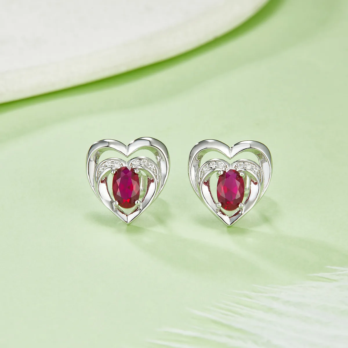 DSYE5 Oval Synthetic Gemstone S925 White-Gold-Plated Silver Stud Earrings 4*6MM