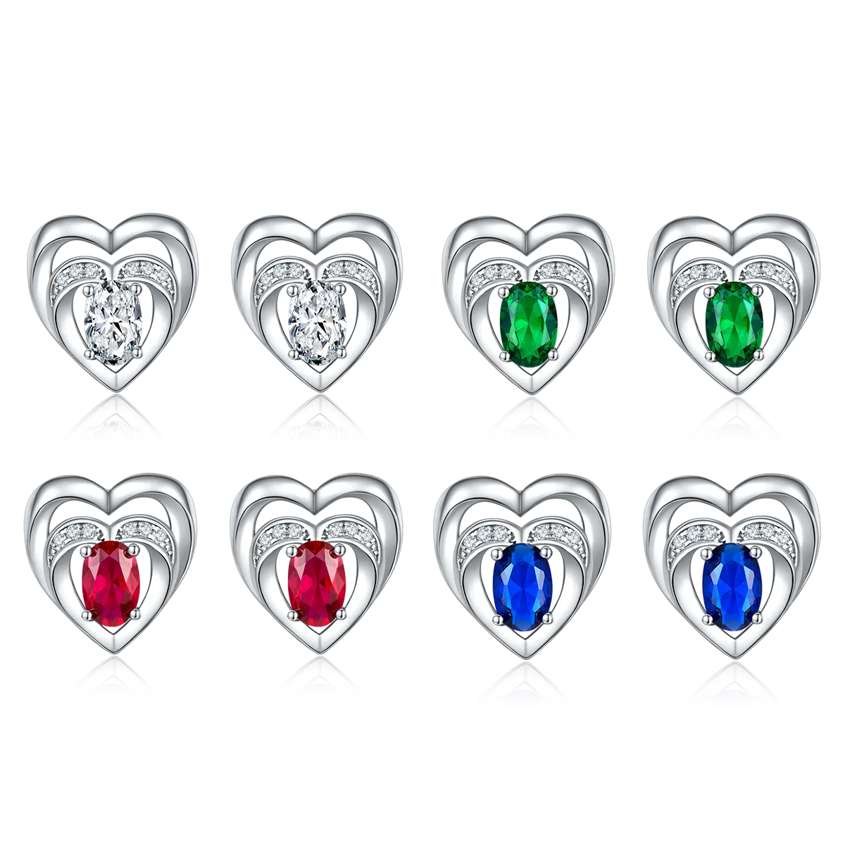 DSYE5 Oval Synthetic Gemstone S925 White-Gold-Plated Silver Stud Earrings 4*6MM