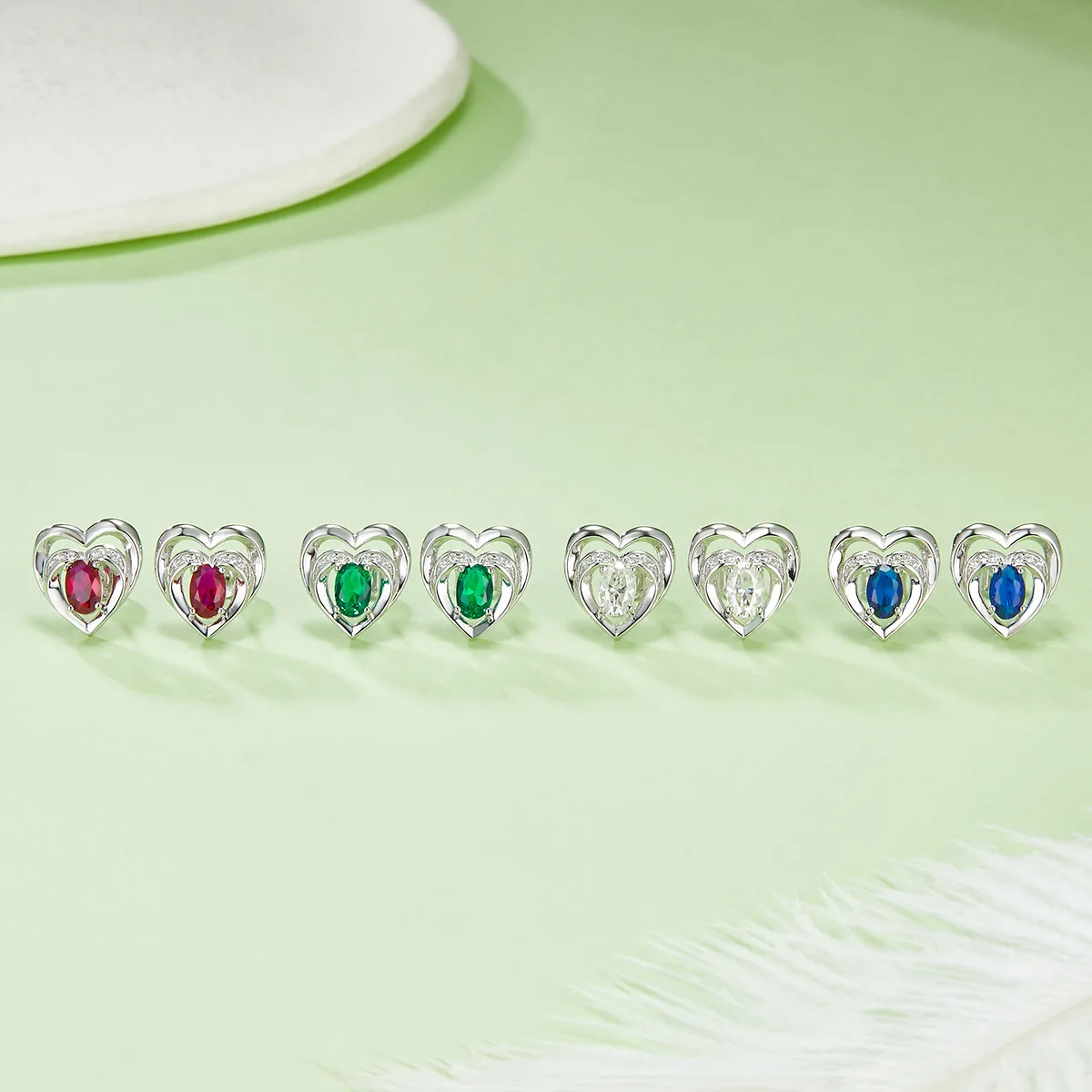 DSYE5 Oval Synthetic Gemstone S925 White-Gold-Plated Silver Stud Earrings 4*6MM