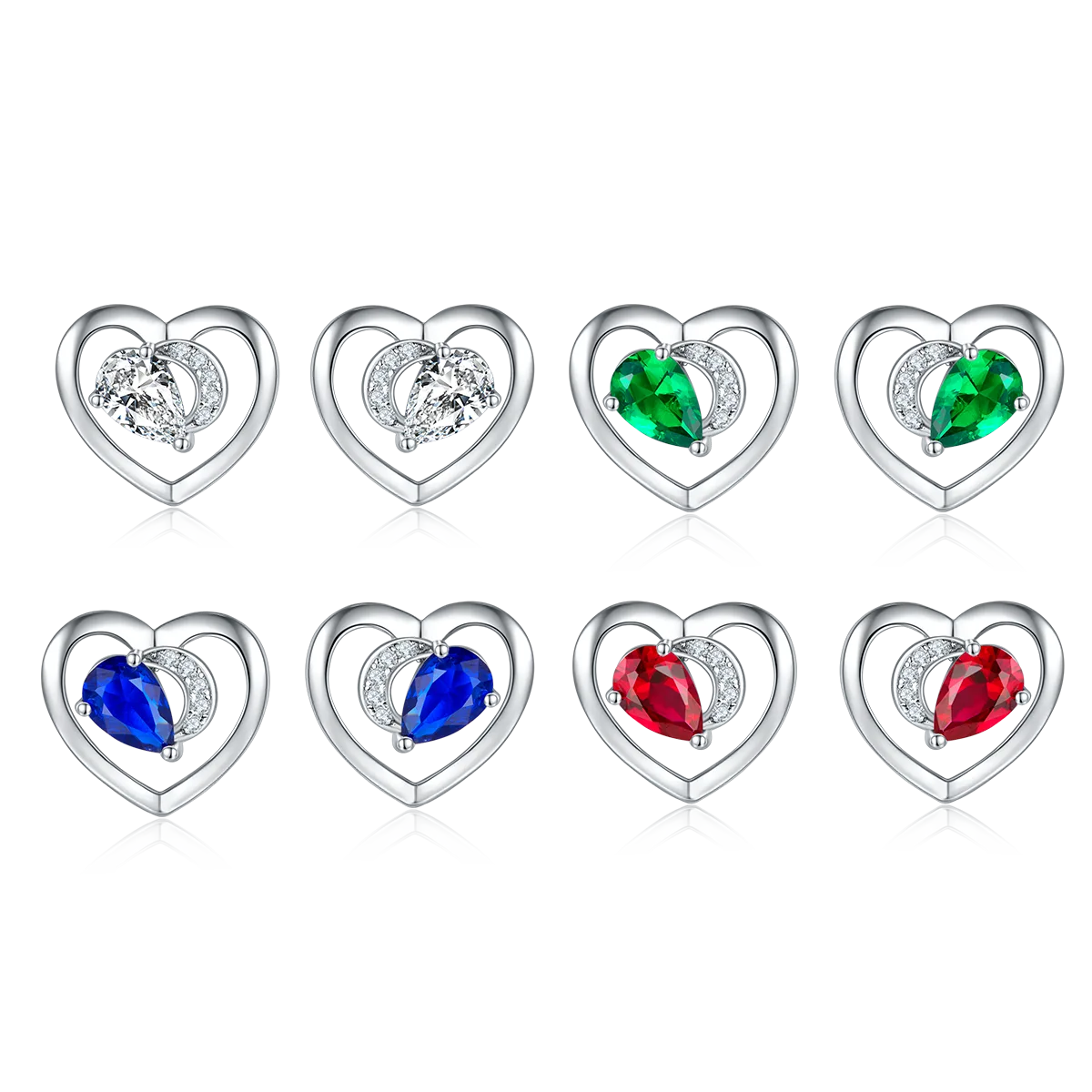 DSYE7 Pear Synthetic Gemstone S925 White-Gold-Plated Silver Stud Earrings 4*6MM