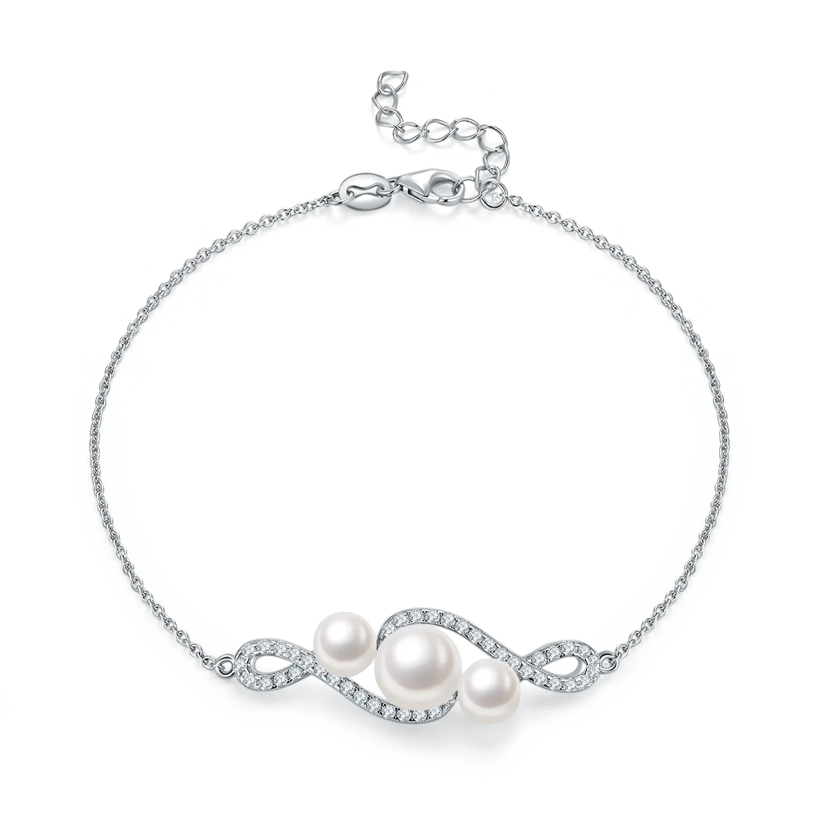 DSYP13 S925 White-Gold-Plated Silver Freshwater Pearl Bracelet 8.0MM