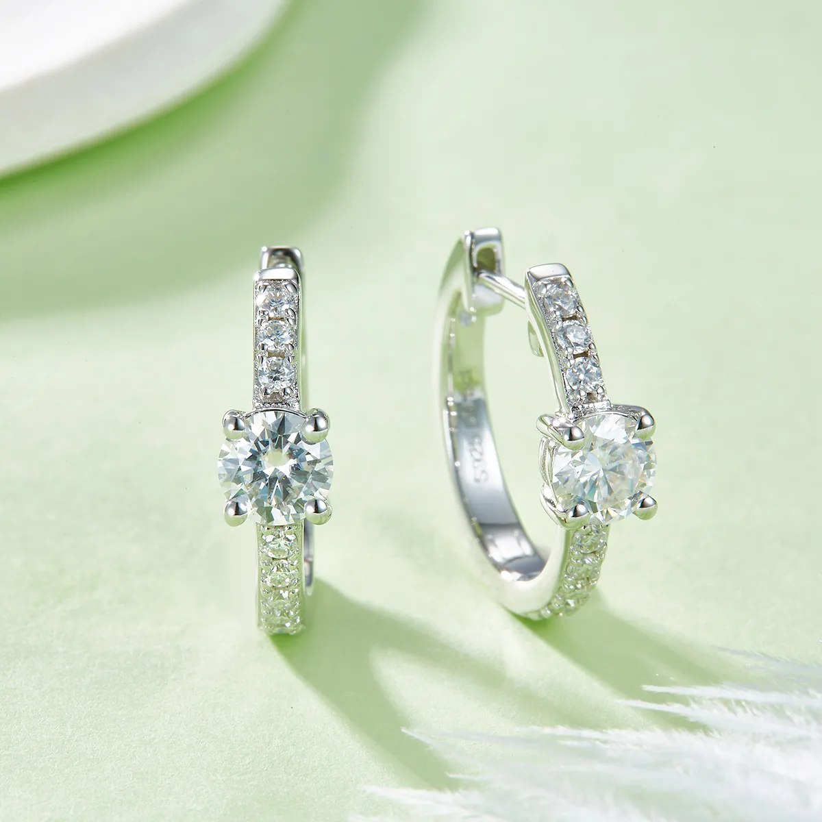 Single-Row Half Four-Prong Earrings S925 Silver Moissanite Melee D 1.31CT