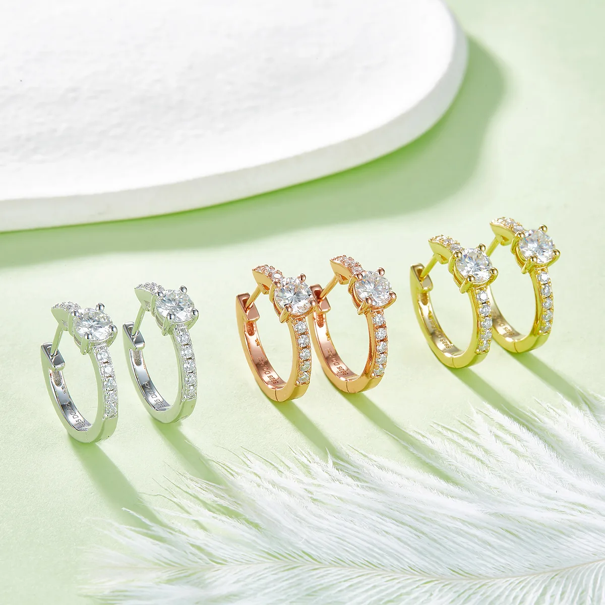 Single-Row Half Four-Prong Earrings S925 Silver Moissanite Melee D 1.31CT
