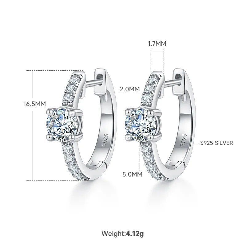 Single-Row Half Four-Prong Earrings S925 Silver Moissanite Melee D 1.31CT