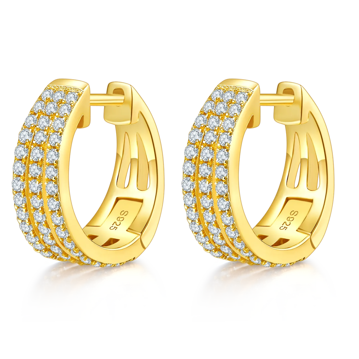 Triple-Row Half Earrings S925 Silver Moissanite Melee D 0.82CT