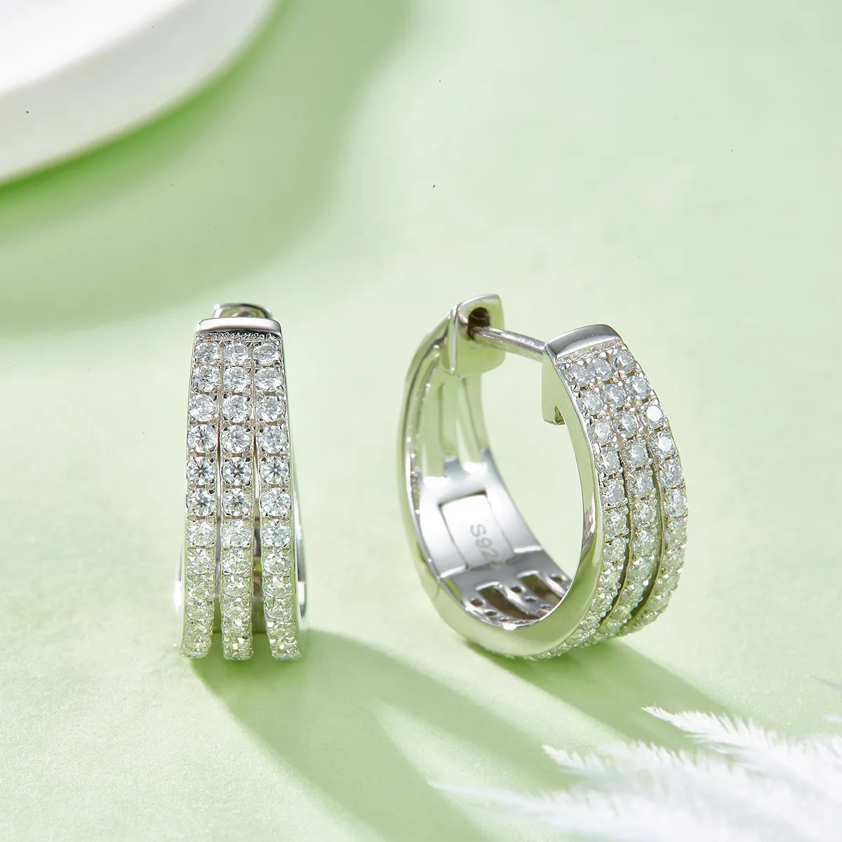 Triple-Row Half Earrings S925 Silver Moissanite Melee D 0.82CT
