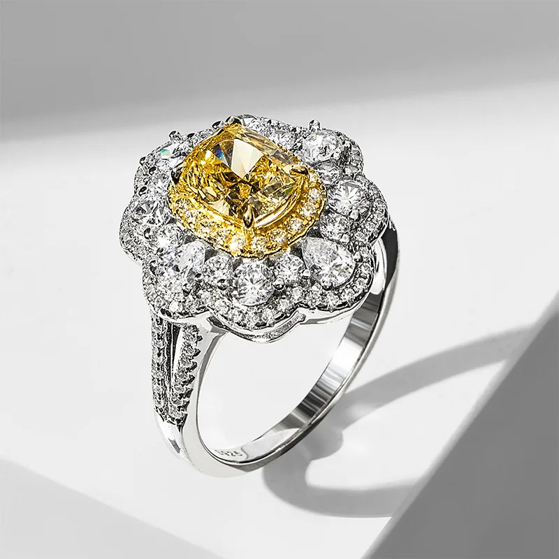 RS02669A1 S925 White-Gold-Plated Silver High-Carbon Diamond Confession Ring Ice-Cut Yellow 6*8mm Rectangle