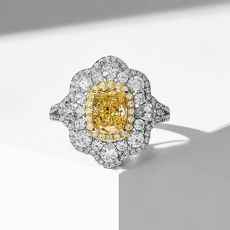 RS02669A1 S925 White-Gold-Plated Silver High-Carbon Diamond Confession Ring Ice-Cut Yellow 6*8mm Rectangle