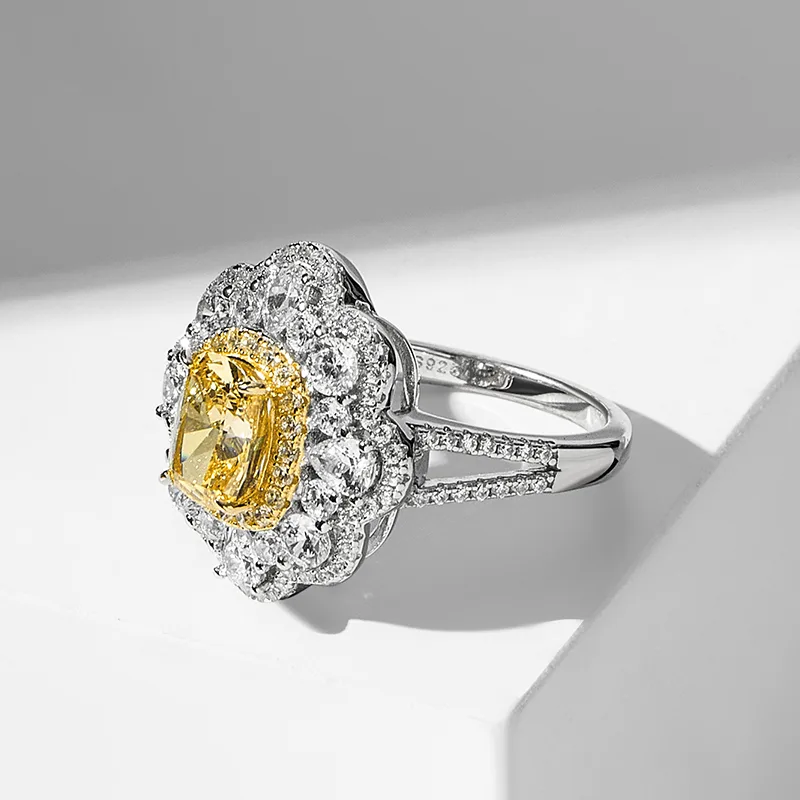 RS02669A1 S925 White-Gold-Plated Silver High-Carbon Diamond Confession Ring Ice-Cut Yellow 6*8mm Rectangle