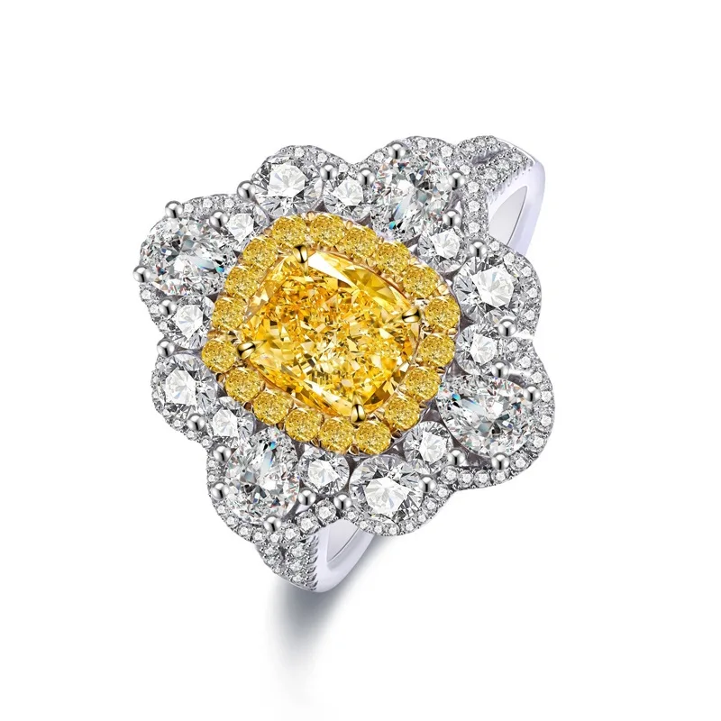 RS02669A1 S925 White-Gold-Plated Silver High-Carbon Diamond Confession Ring Ice-Cut Yellow 6*8mm Rectangle