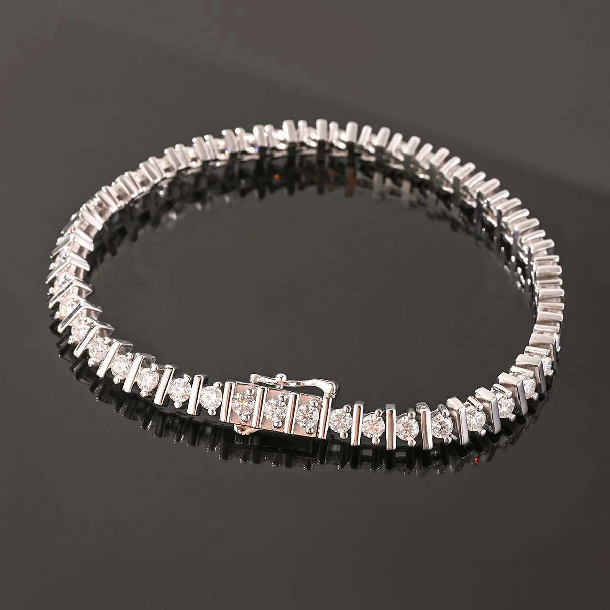 MB0011 S925 Silver 18K Yellow Gold Round Moissanite Tennis Bracelet 4.2CT