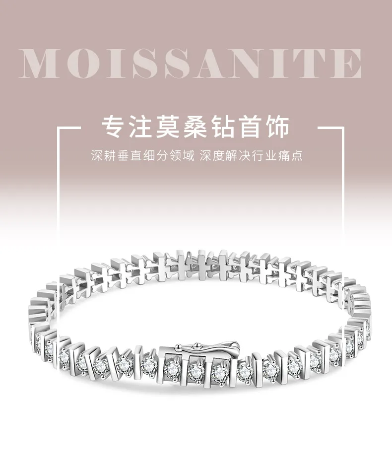 MB0011 S925 Silver 18K Yellow Gold Round Moissanite Tennis Bracelet 4.2CT detail
