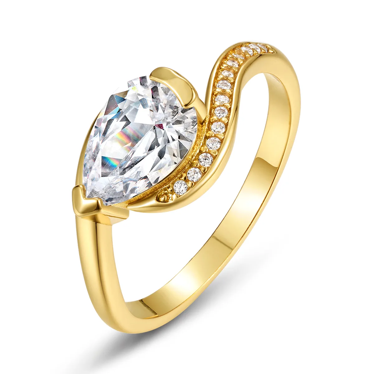 MR0070 Promise Ring S925 Silver 18K Yellow Gold Teardrop Moissanite Women's Ring 1.5CT