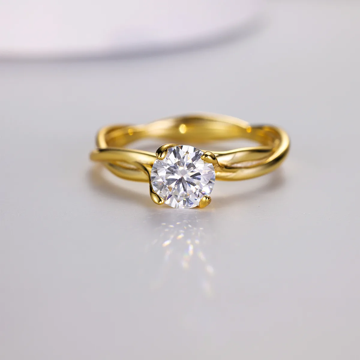 MR0038 Proposal Ring S925 Silver 18K Yellow Gold Round Moissanite Vine Women's Ring 1.0ct