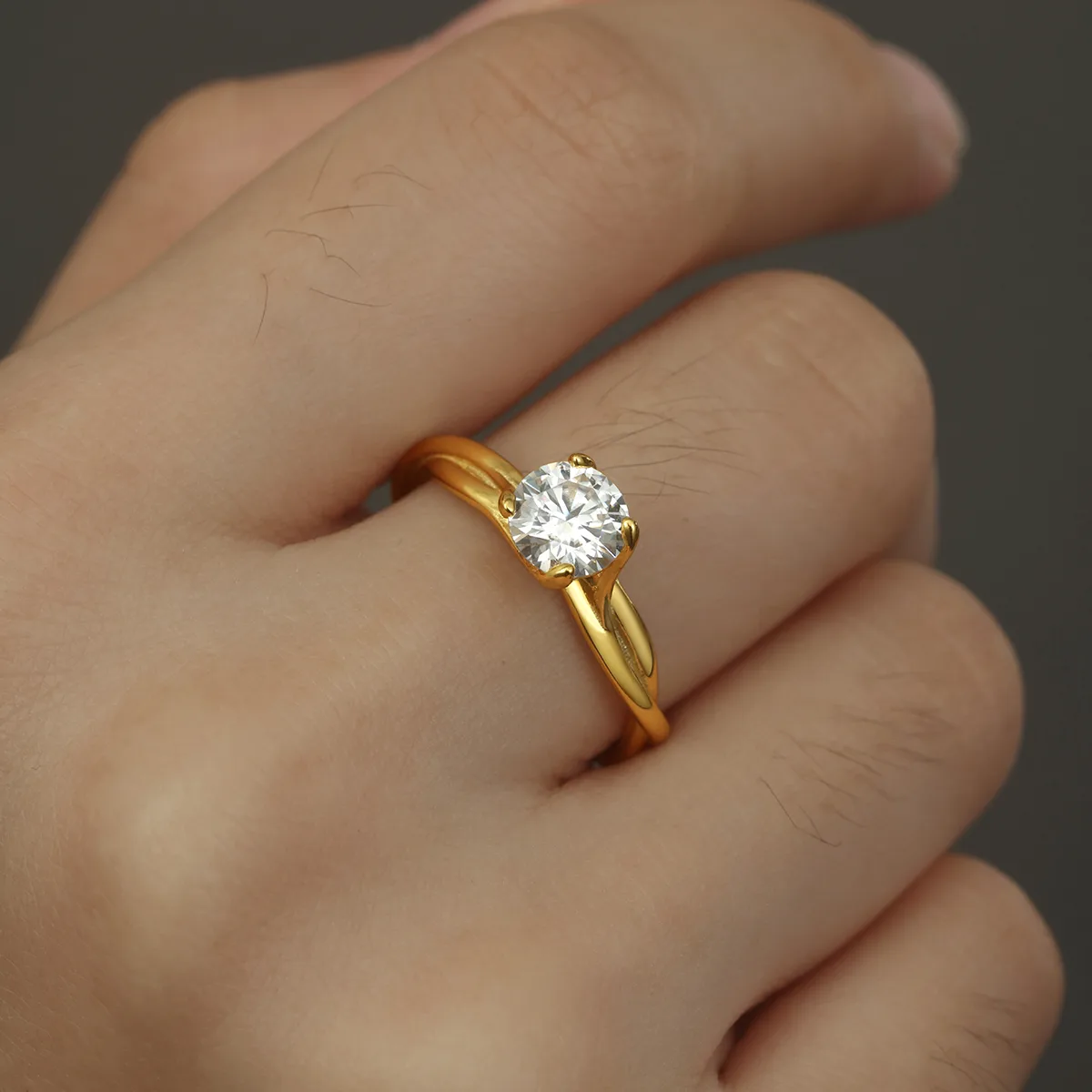 MR0038 Proposal Ring S925 Silver 18K Yellow Gold Round Moissanite Vine Women's Ring 1.0ct