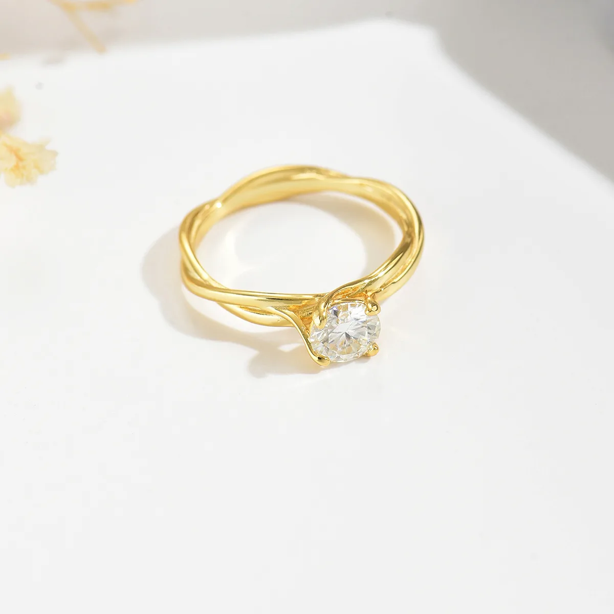 MR0038 Proposal Ring S925 Silver 18K Yellow Gold Round Moissanite Vine Women's Ring 1.0ct