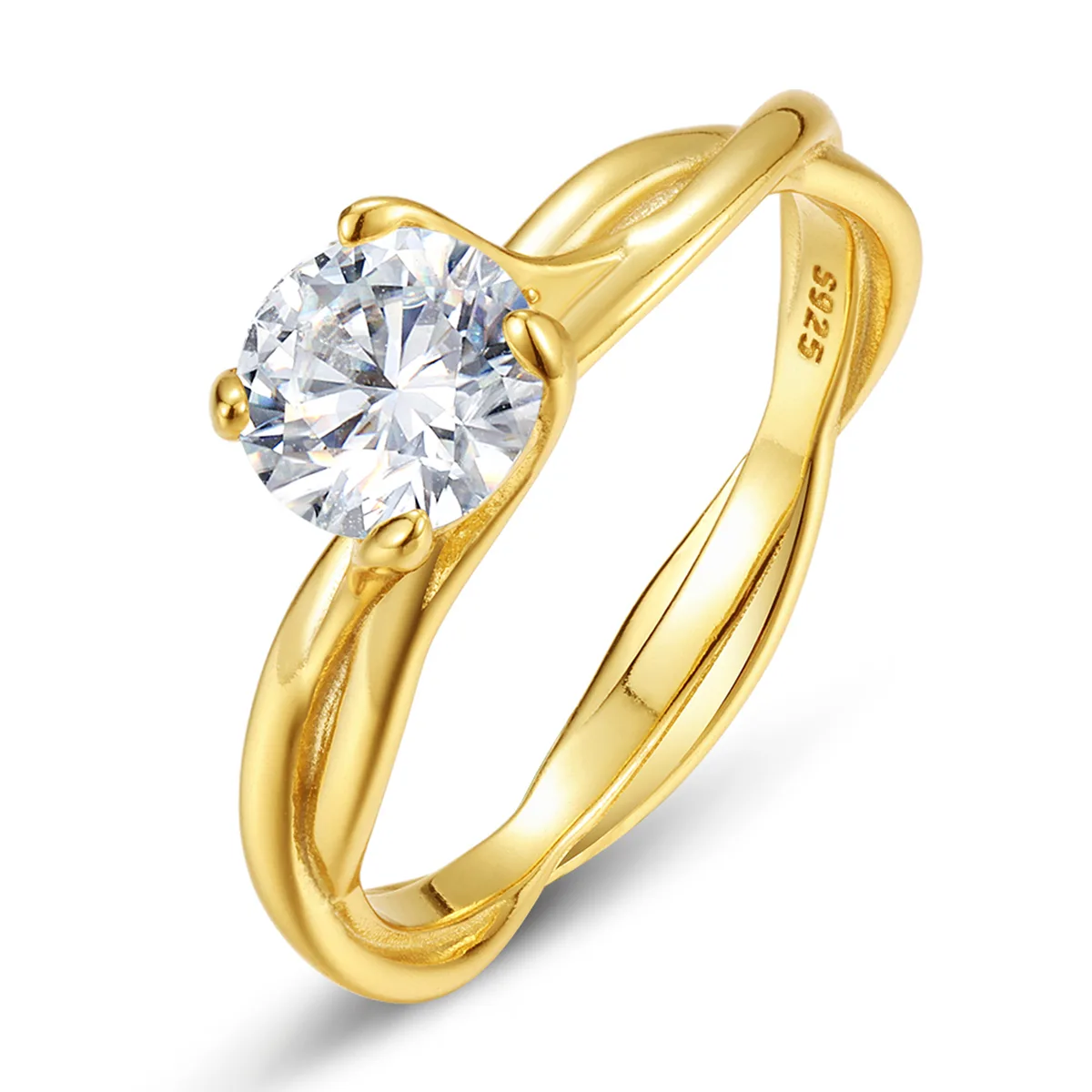 MR0038 Proposal Ring S925 Silver 18K Yellow Gold Round Moissanite Vine Women's Ring 1.0ct
