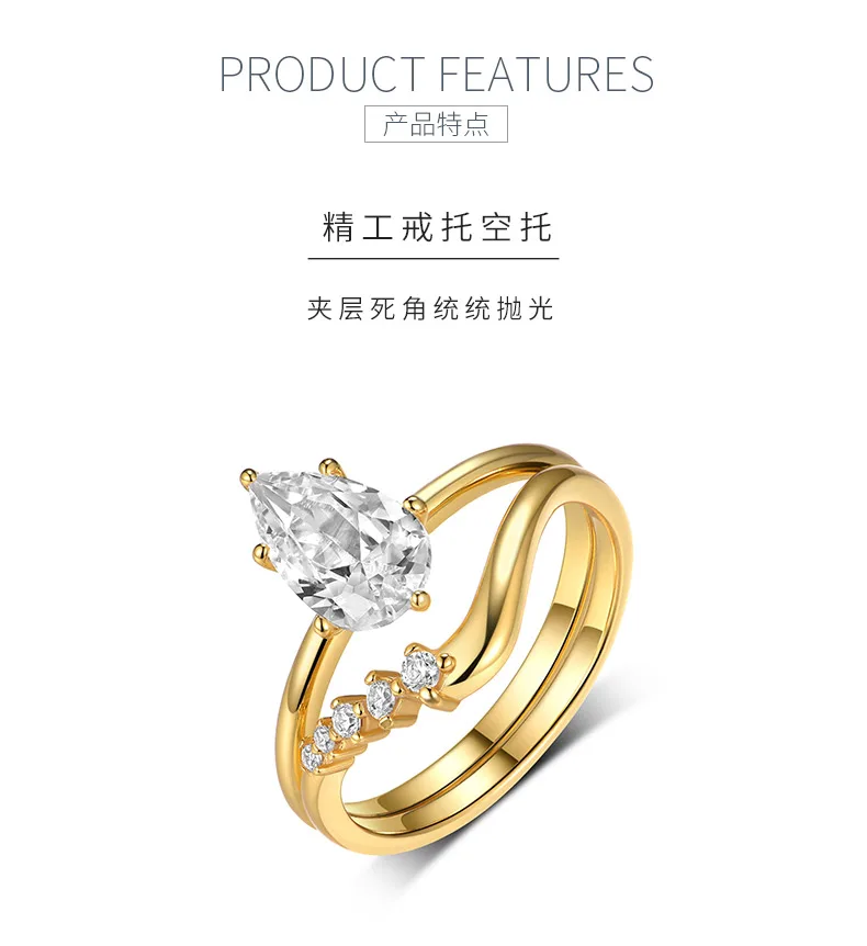 MR0074 Bridal Ring Set S925 Silver 18K Yellow Gold Teardrop Moissanite Women
