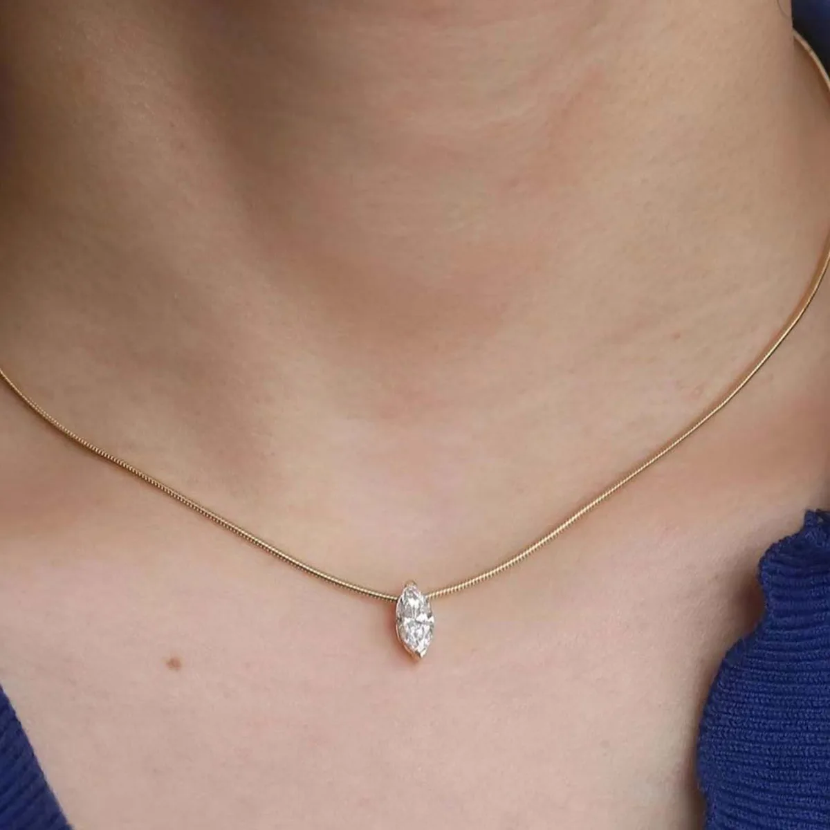MP0019 S925 Silver 18K Gold Marquise Cut Moissanite Pendant 1.0CT