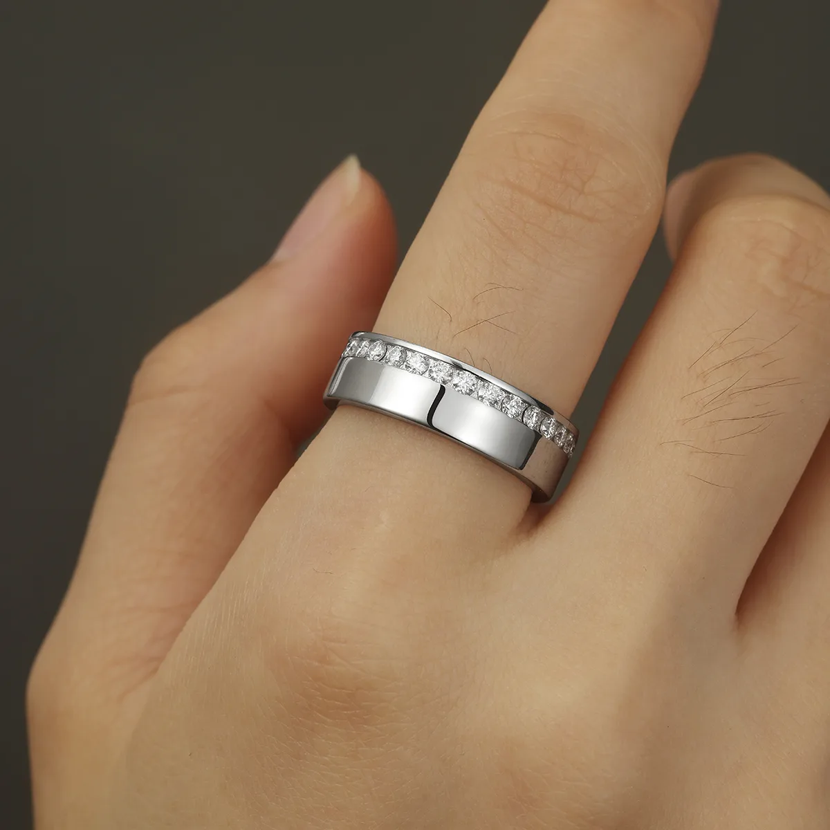 MR0066 S925 Silver 18K White Gold Minimalist Round Ring Moissanite Couple Bands